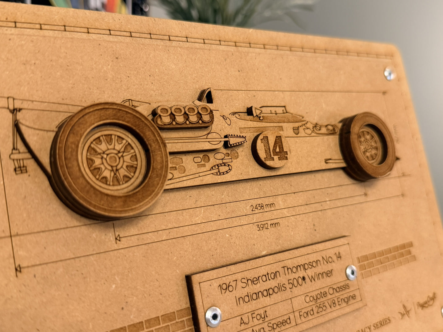 A.J. Foyt & the 1967 Sheraton Thompson – 3D Wood Art Display - Indy 500®