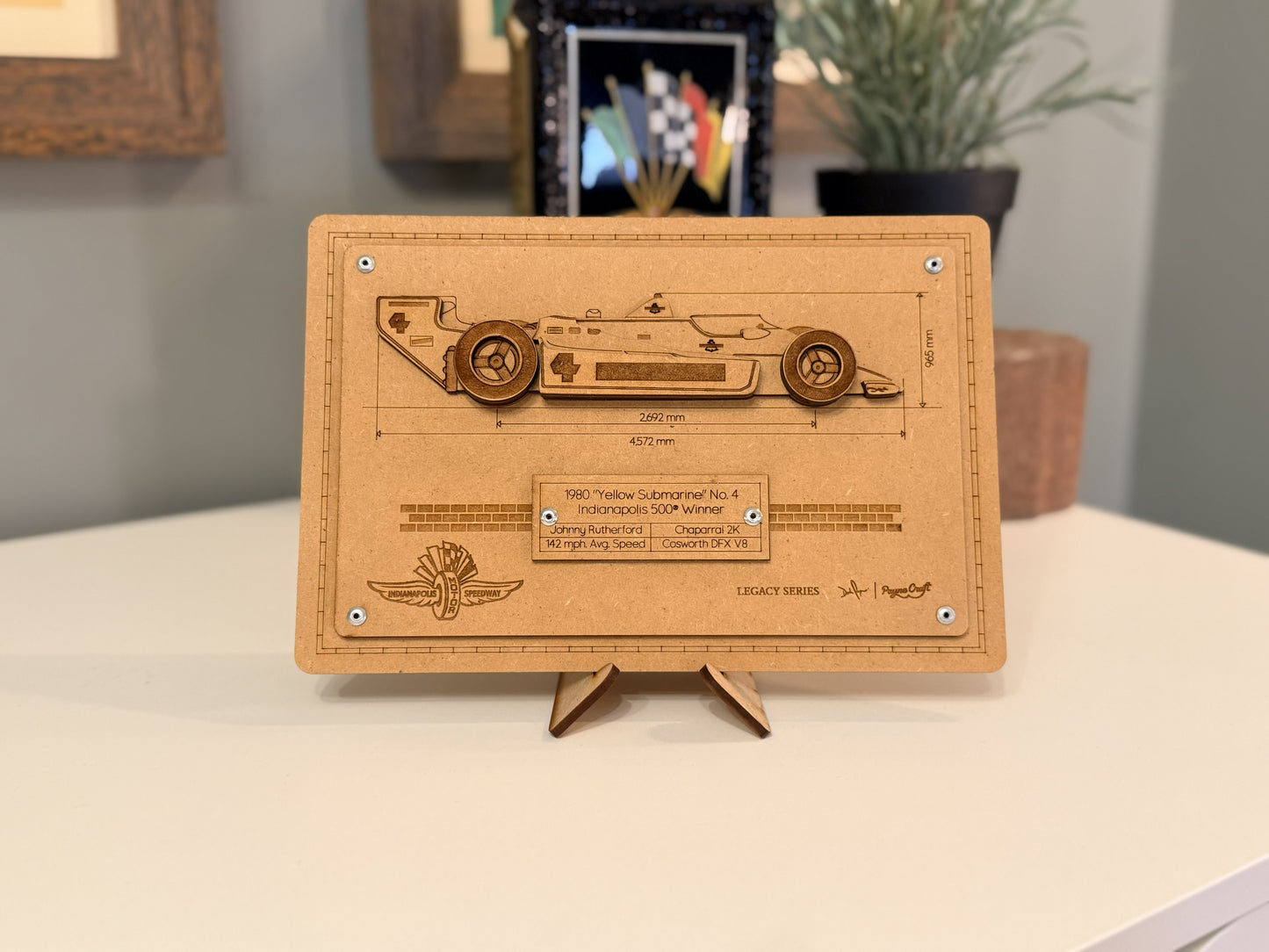 Johnny Rutherford & the 1980 Yellow Submarine – 3D Wood Art Display - Indy 500®