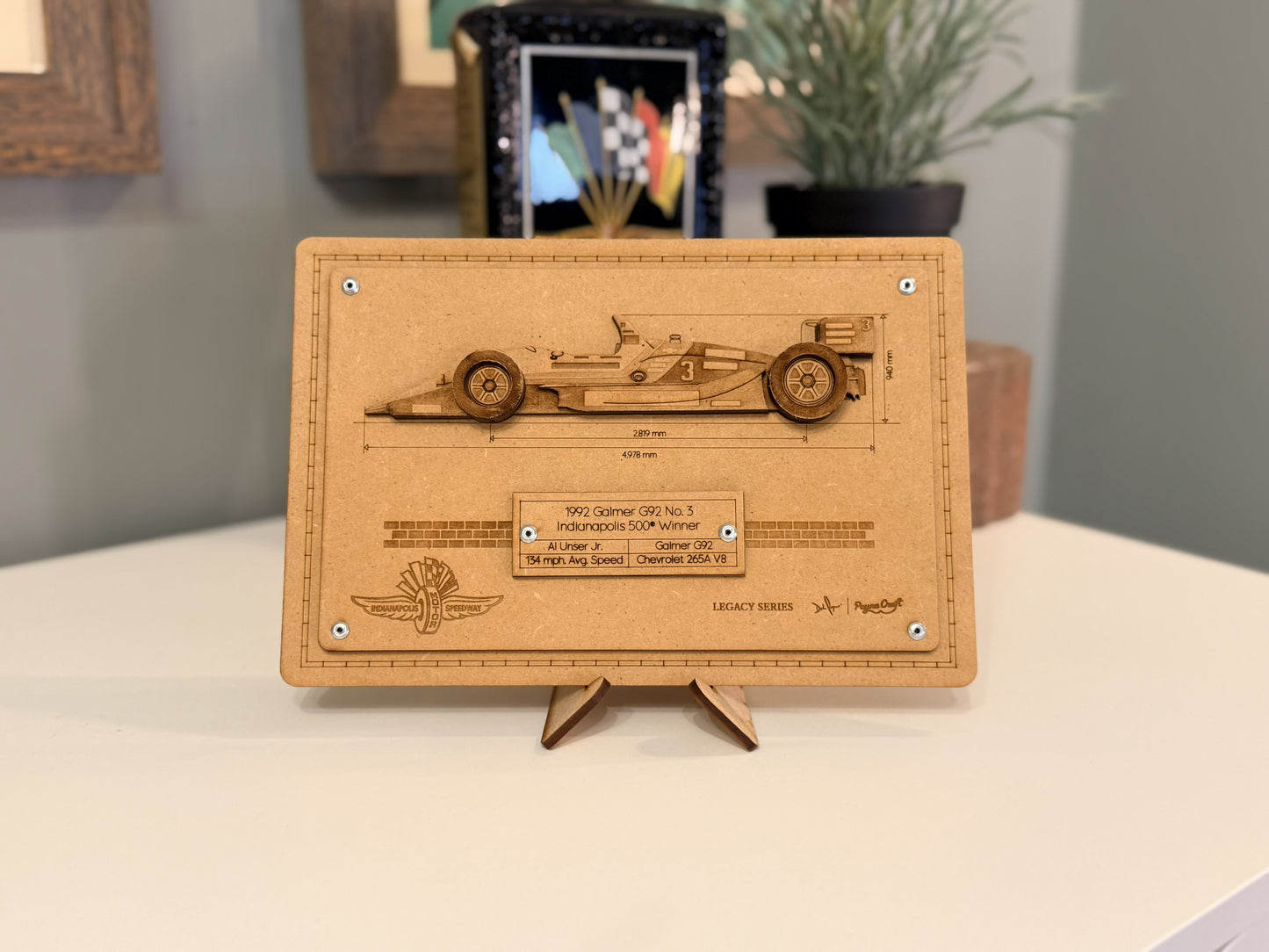 Al Unser Jr. & the 1992 Galmer G92 – 3D Wood Art Display - Indy 500®