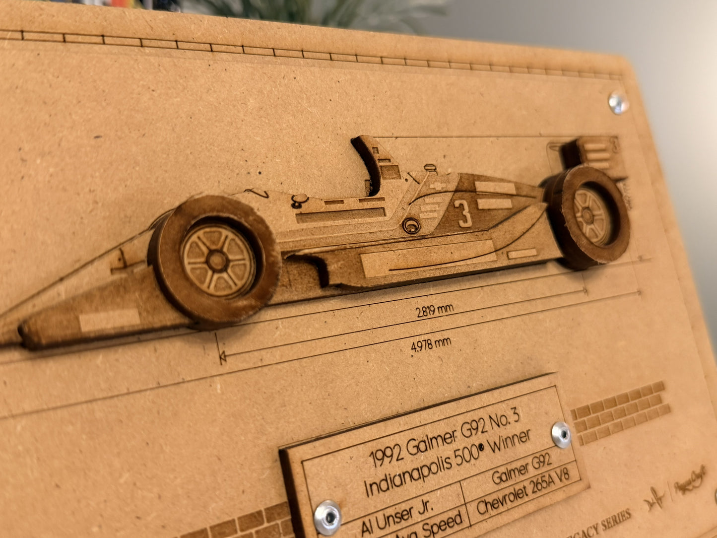Al Unser Jr. & the 1992 Galmer G92 – 3D Wood Art Display - Indy 500®