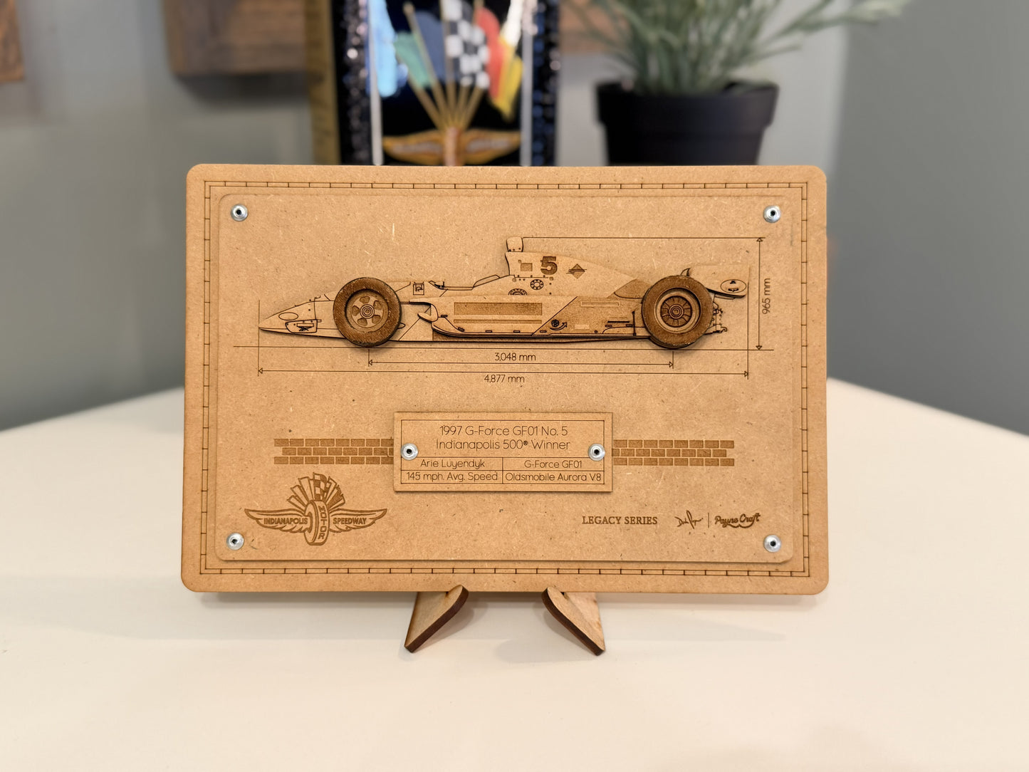 Arie Luyendyk & the 1997 G-Force – Legacy Series 3D Wood Art Display - Indy 500®