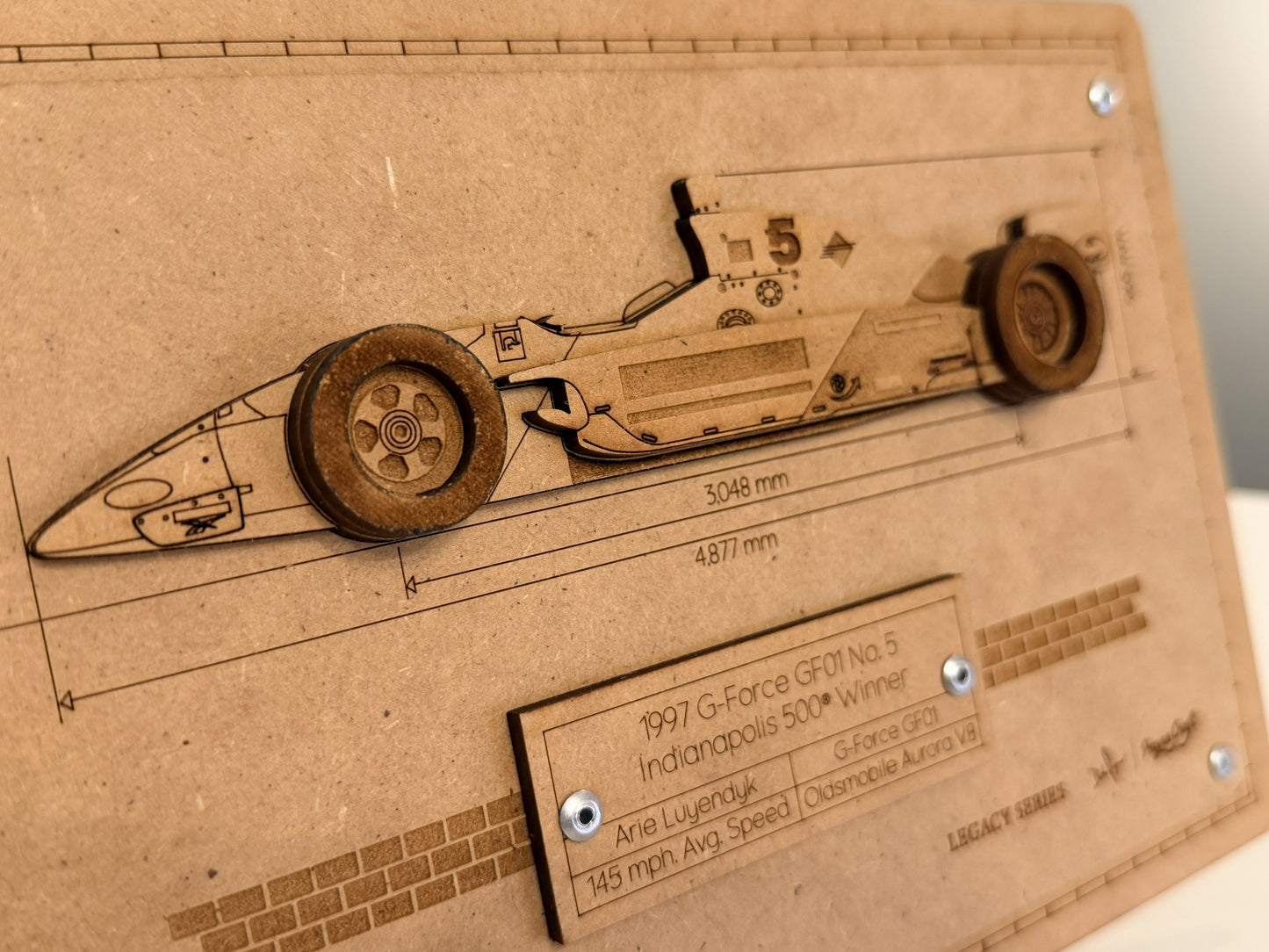 Arie Luyendyk & the 1997 G-Force – Legacy Series 3D Wood Art Display - Indy 500®