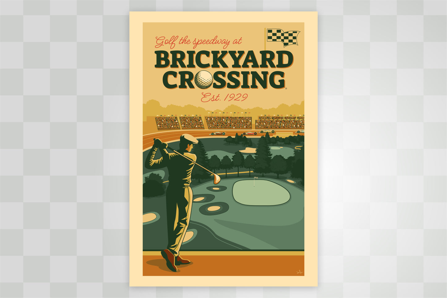 Indianapolis Motor Speedway® "Golf the Speedway" at Brickyard Crossing® Retro Wall Art Print